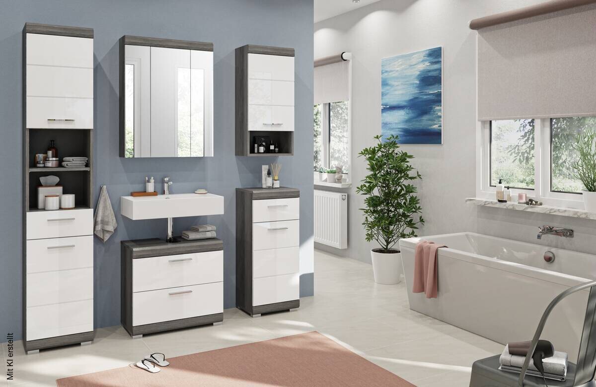 Badezimmer-Set Scout Rauchsilber Nachbildung weiß Hochglanz B/H/T: ca. 164x191x34 cm