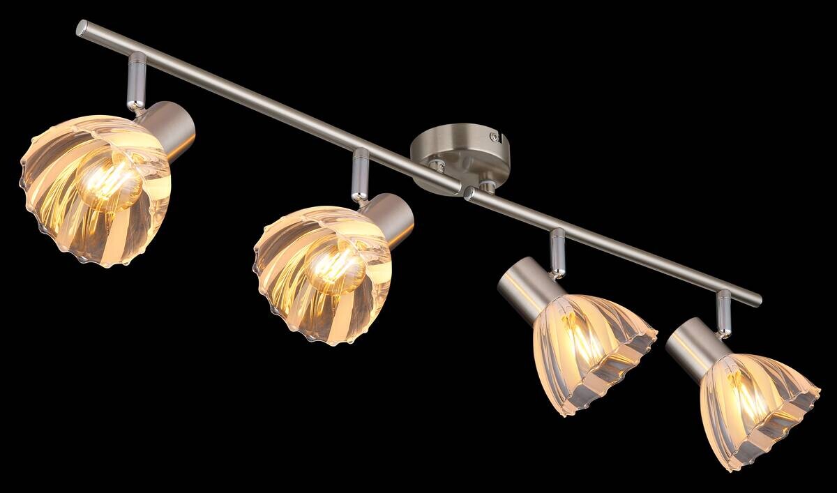 GLOBO Strahler nickel matt klar Satiniert Glas Metall B/H: ca. 70x19 cm E14 4 Brennstellen
