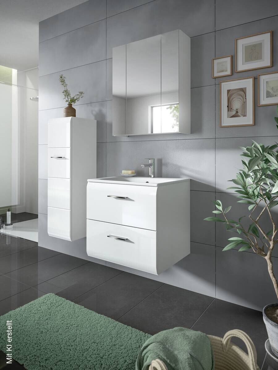 Badezimmer-Set Ice weiß weiß Hochglanz B/H/T: ca. 60x185x46 cm
