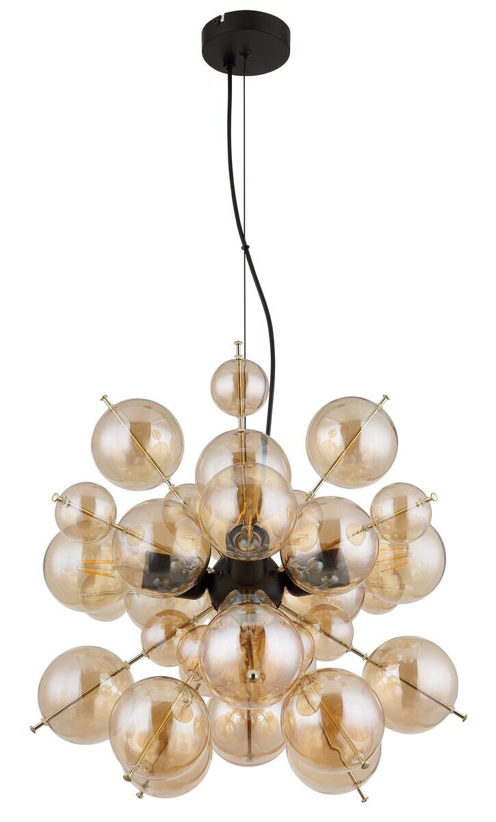 GLOBO Pendelleuchte amber gold schwarz Metall Glas H/D: ca. 120x51,5 cm E27 4 Brennstellen