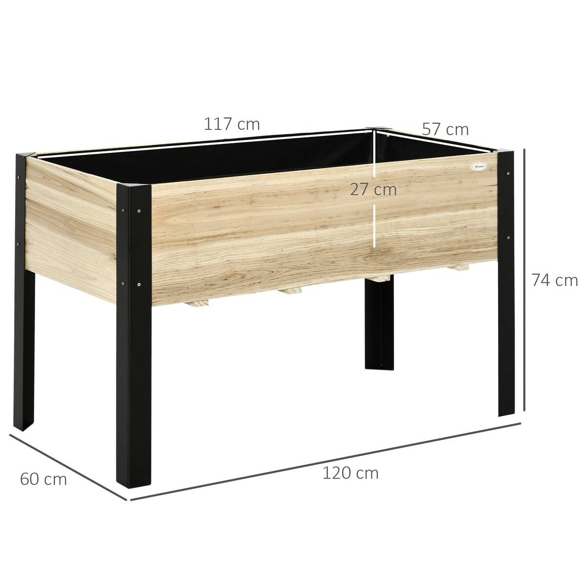 Outsunny Hochbeet schwarz Stahl B/H/L: ca. 60x74x120 cm