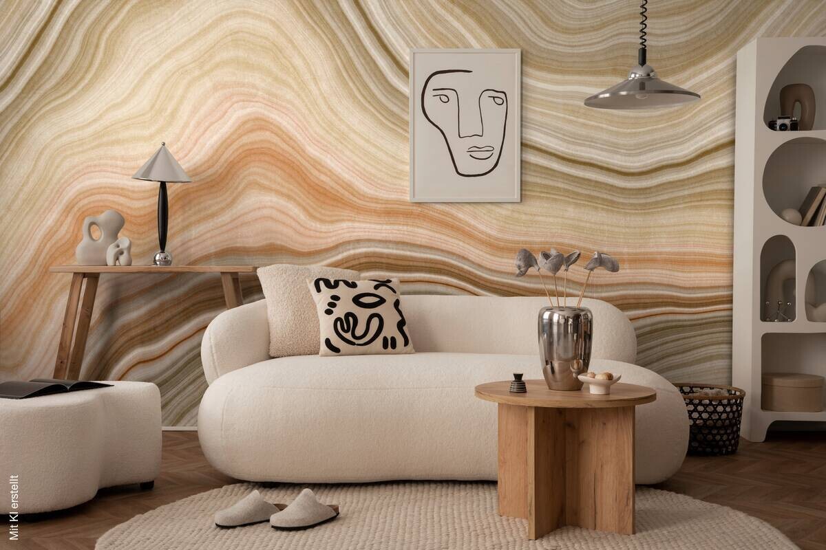 Livingwalls Fototapete Marmoroptik grün orange beige B/L: ca. 280x371 cm