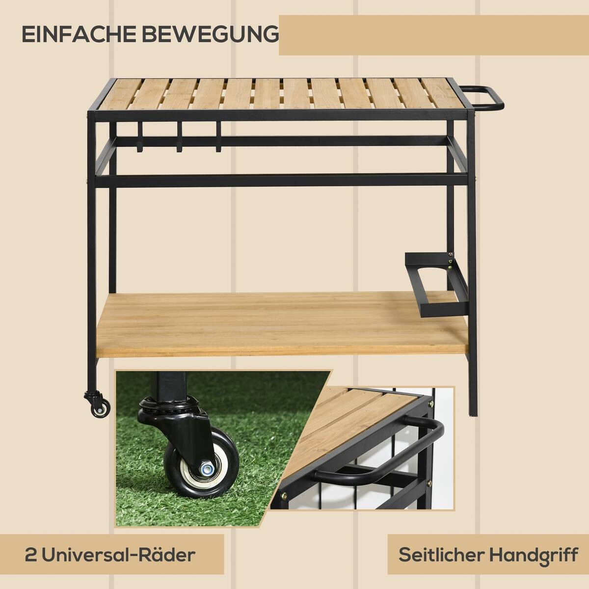 Outsunny Servierwagen natur Stahl B/H/L: ca. 65x80x107 cm