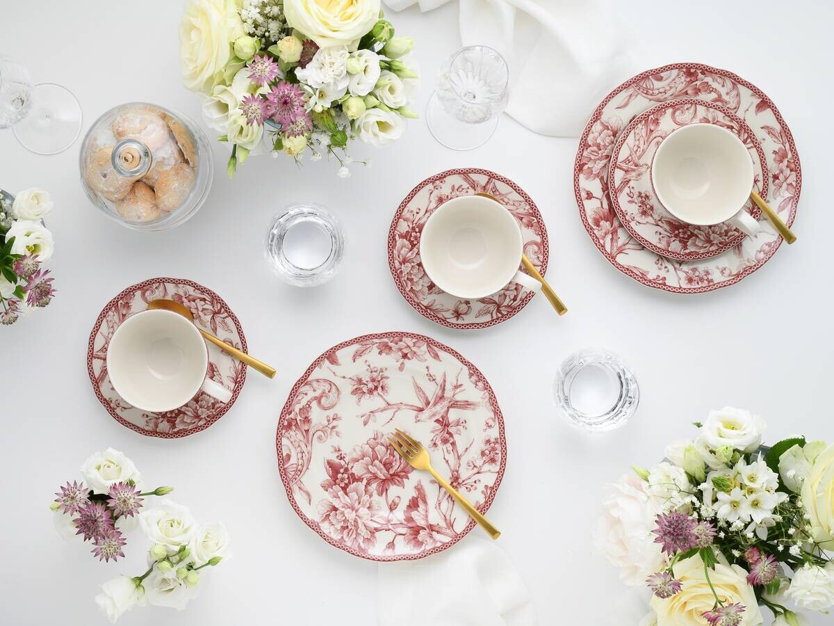 CreaTable Kaffeeservice Adelaide Rot weiß Porzellan 12 tlg.