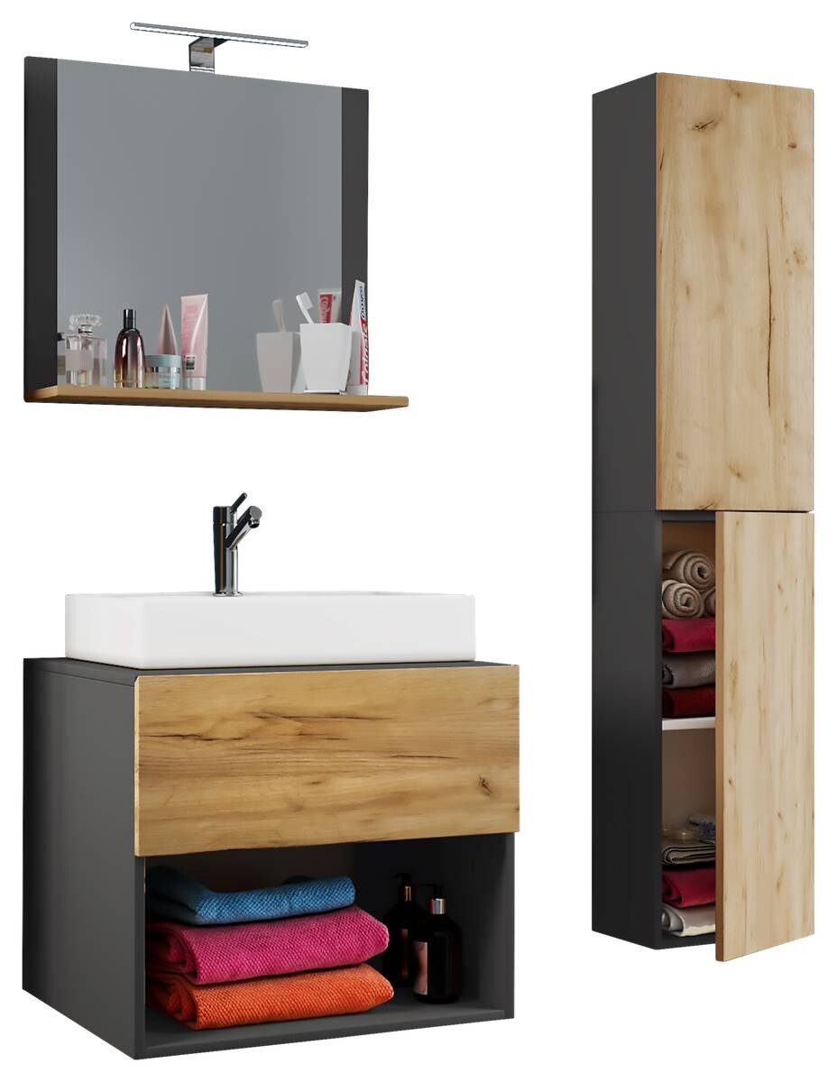 Waschplatz 4tlg-Lendas weiß anthrazit Eiche Honig Nachbildung B/H/T: ca. 60x52x52 cm