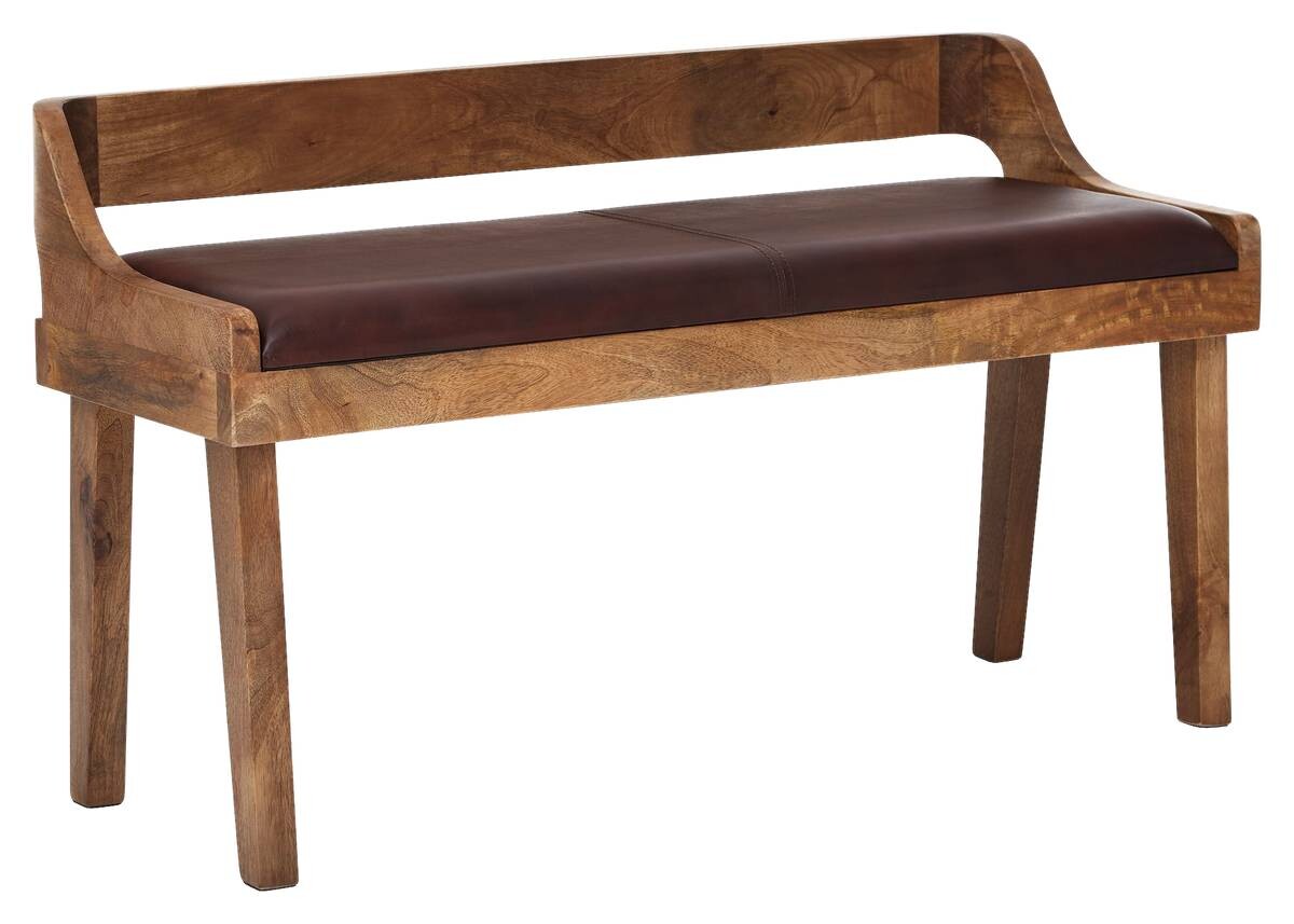 Wohnling Sitzbank dunkelbraun natur Leder Echtholz B/H/T: ca. 108x63x43 cm