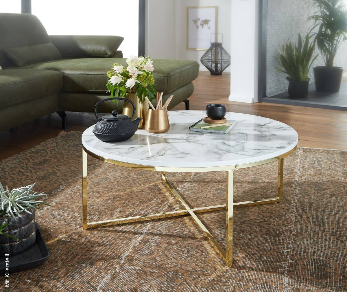 Couchtisch weiß Marmor Optik gold B/H/T: ca. 80x35x80 cm