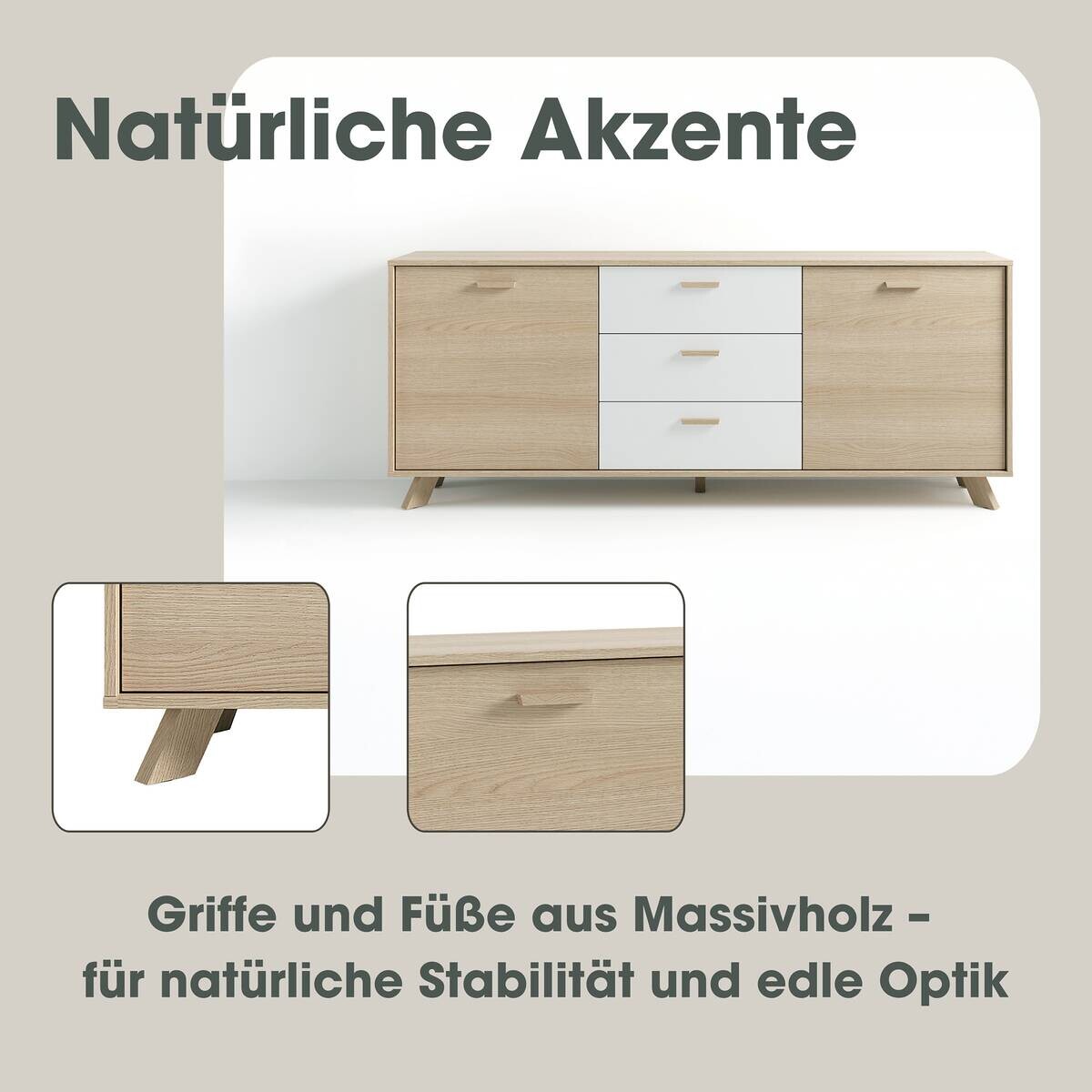 Sideboard BASTIAN Eiche weiß B/H/T: ca. 180x72,5x36,5 cm