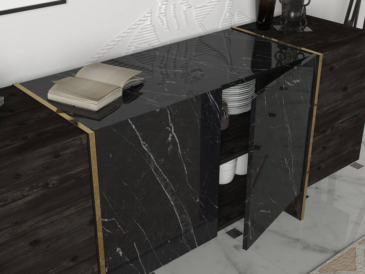 Sideboard Rebab Rebab braun dunkelgrau Marmoroptik B/H/T: ca. 180x75,5x46,6 cm