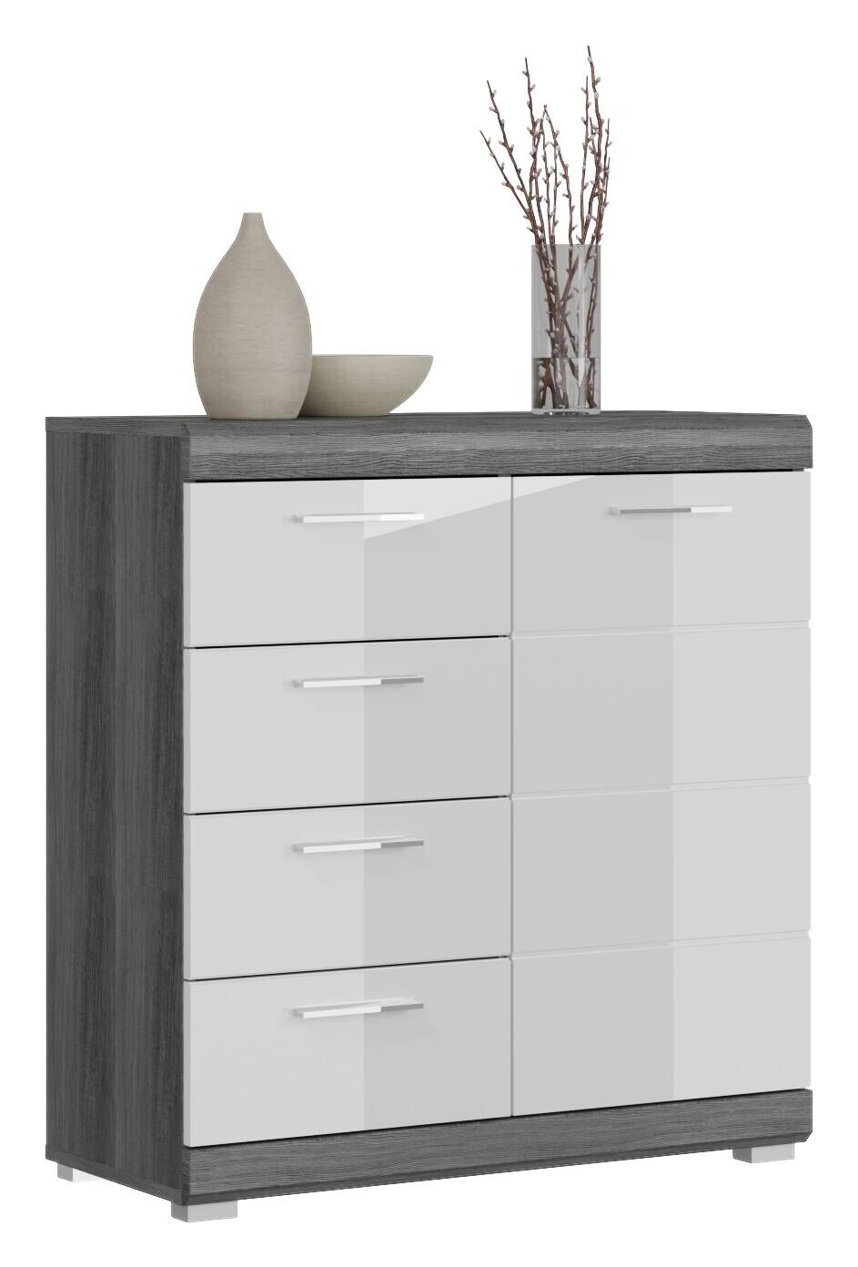 Kommode SCOUT Rauchsilber Nachbildung weiß Hochglanz B/H/T: ca. 80x85x37 cm