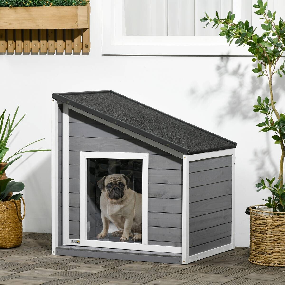 PawHut Hunde-Zubehör weiß Holz B/H/L: ca. 58x71x77 cm