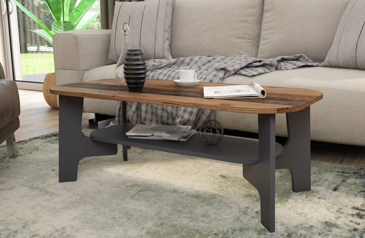 Couchtisch JONNY Eiche Old Wood Nachbildung anthrazit anthrazit B/H/T: ca. 110x42,5x55 cm