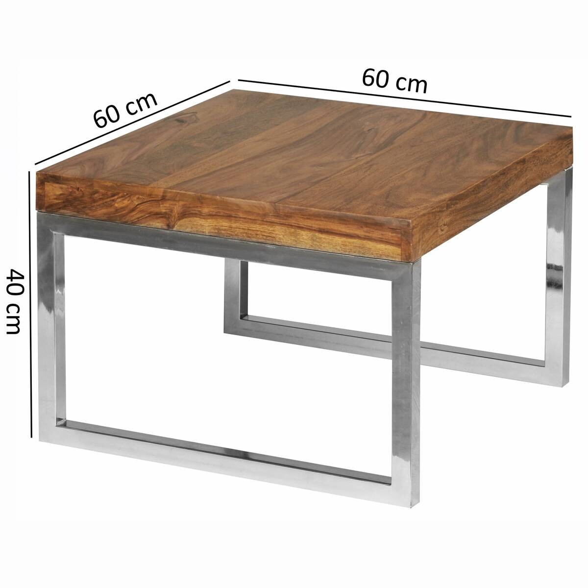 Beistelltisch natur Chrom verchromt Echtholz Metall B/H/T: ca. 60x40x60 cm