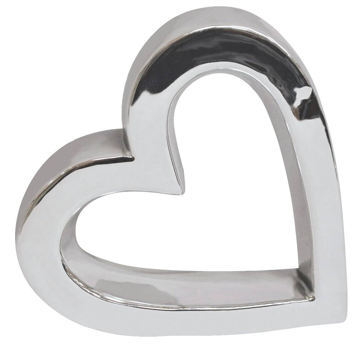 POCOline Deko-Herz silber Steingut B/H/L: ca. 4,5x17x17 cm