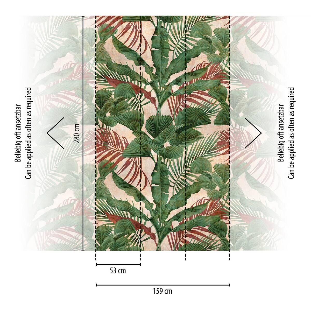 Livingwalls Fototapete Dschungel grün rot beige B/L: ca. 280x159 cm