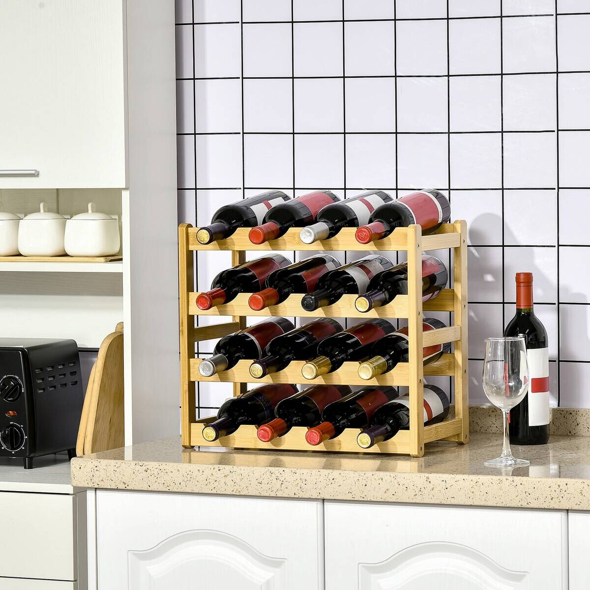 HOMCOM Weinregal natur Bambus B/H/L: ca. 23,5x43x38 cm