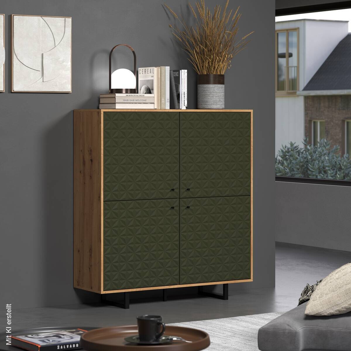 Highboard Sentra Eiche Artisan Nachbildung grün dunkel B/H/T: ca. 124x136x40 cm