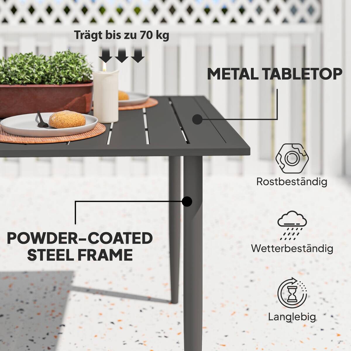 Outsunny Gartentisch schwarz Metall B/H/L: ca. 90x73x150 cm