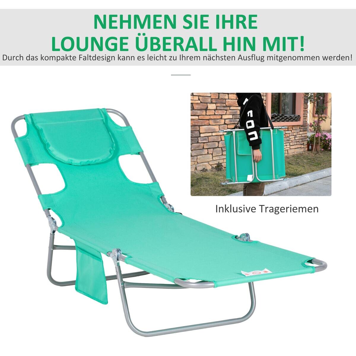 Outsunny Sonnenliege grün Polyester B/H/L: ca. 55x29x185 cm