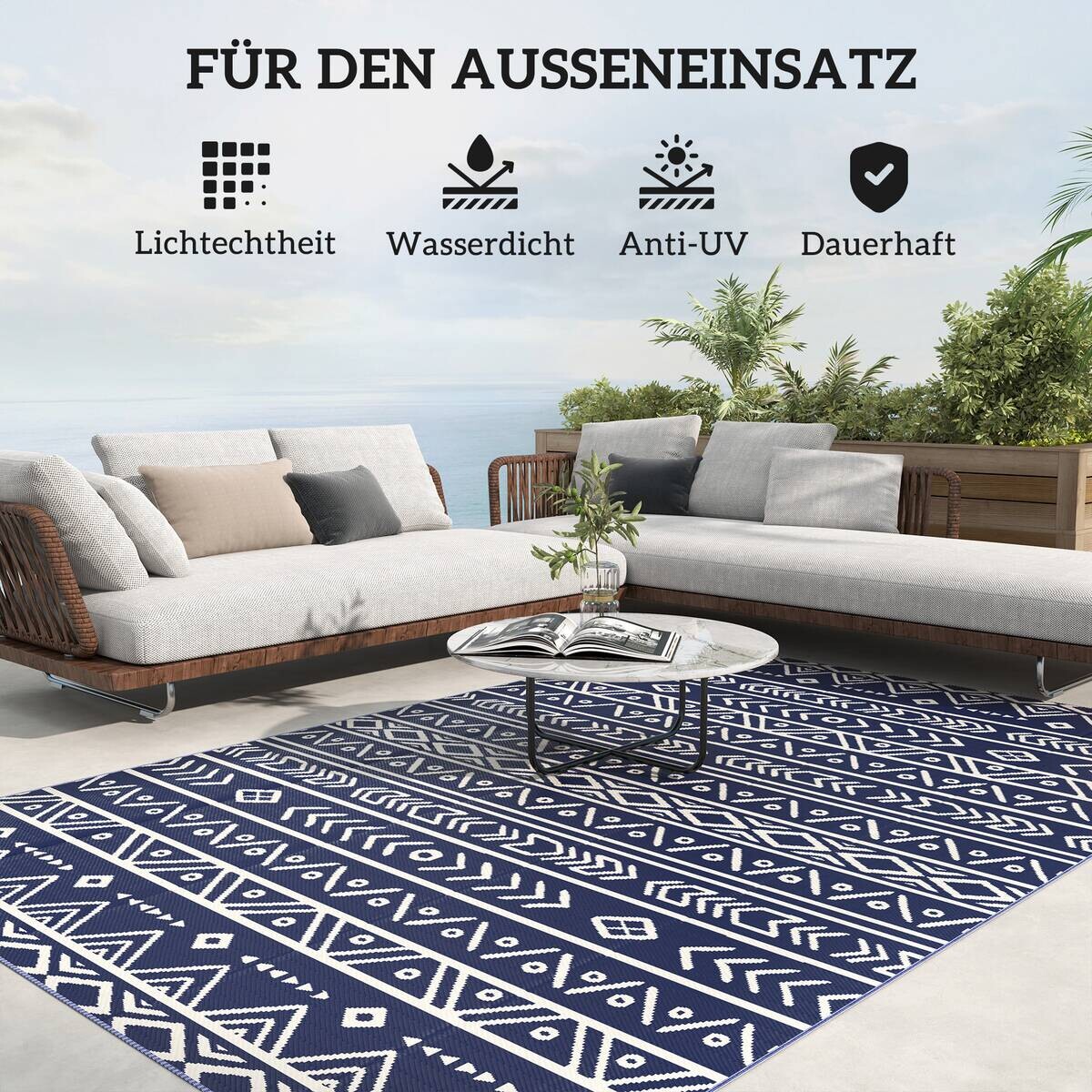 Outsunny Outdoor-Teppich blau B/H/L: ca. 274x1x182 cm