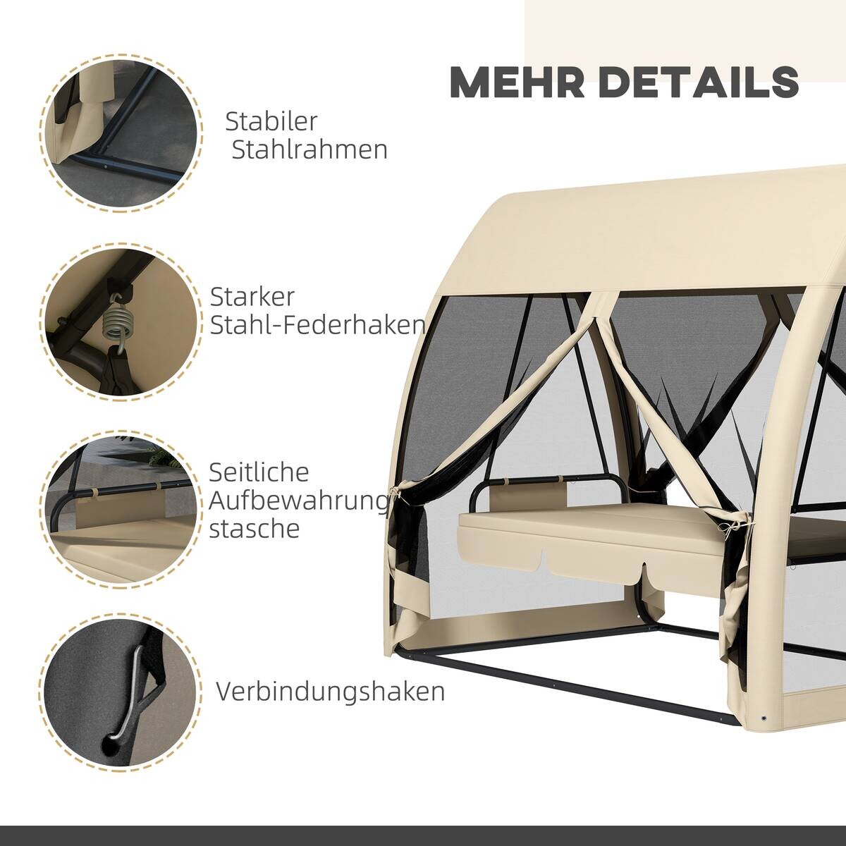 Outsunny Hollywoodschaukel kaffee Metall B/H/L: ca. 140x197x240 cm
