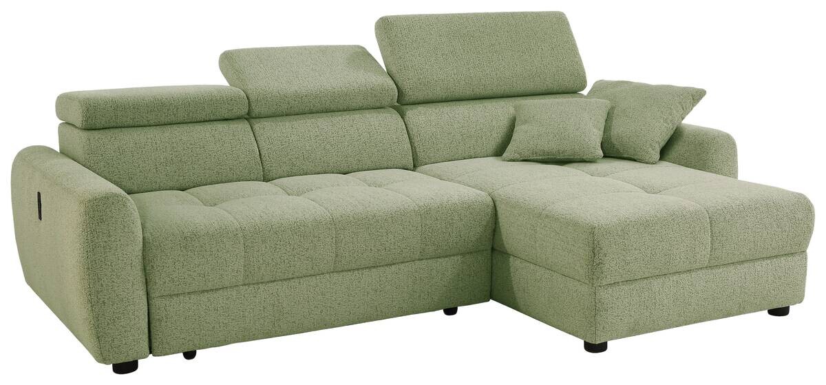 Ecksofa mit elektrischer XXL Sitztiefenverstellung hellgrün Flachgewebe B/H/T: ca. 270x109x175 cm