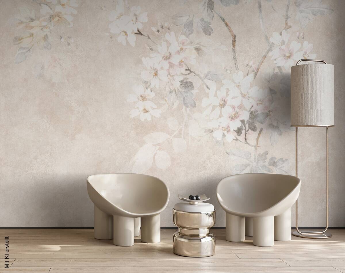 Livingwalls Fototapete Floral grau beige creme B/L: ca. 280x371 cm