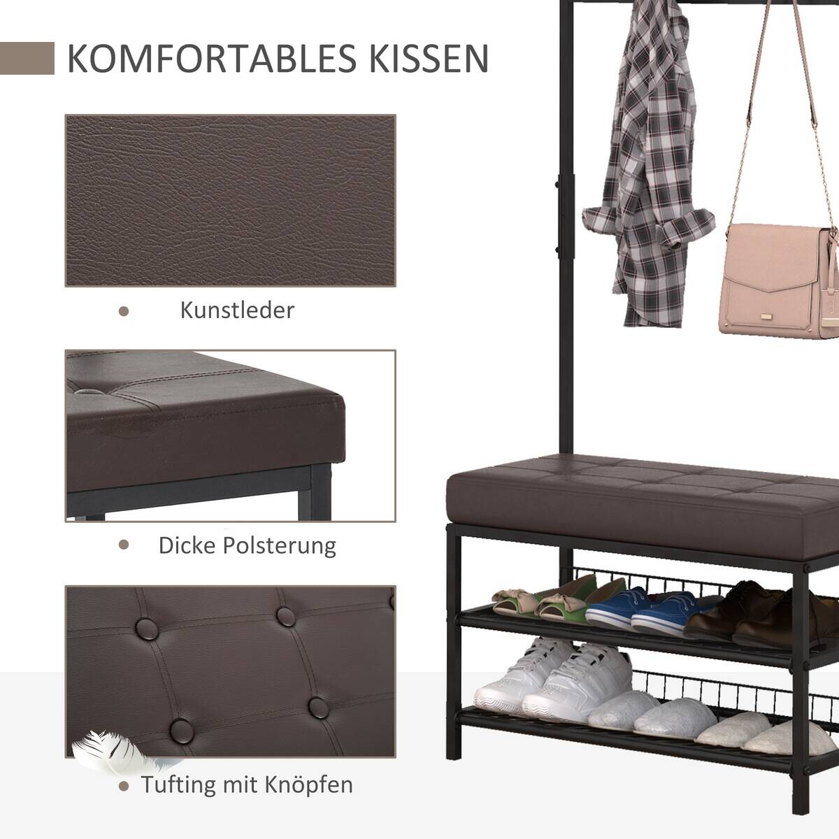HOMCOM Garderobe schwarz Polypropylen B/H/L: ca. 35x725x180 cm