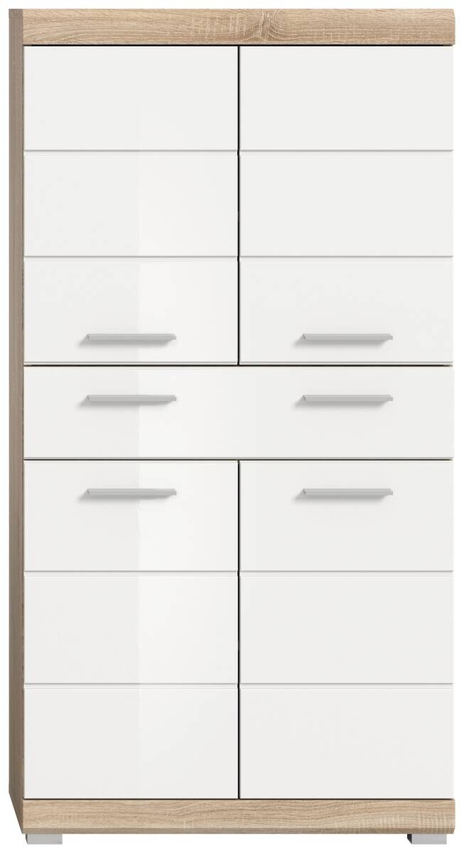 Midischrank Lambada Eiche Sonoma Nachbildung weiß Hochglanz B/H/T: ca. 74x141x31 cm