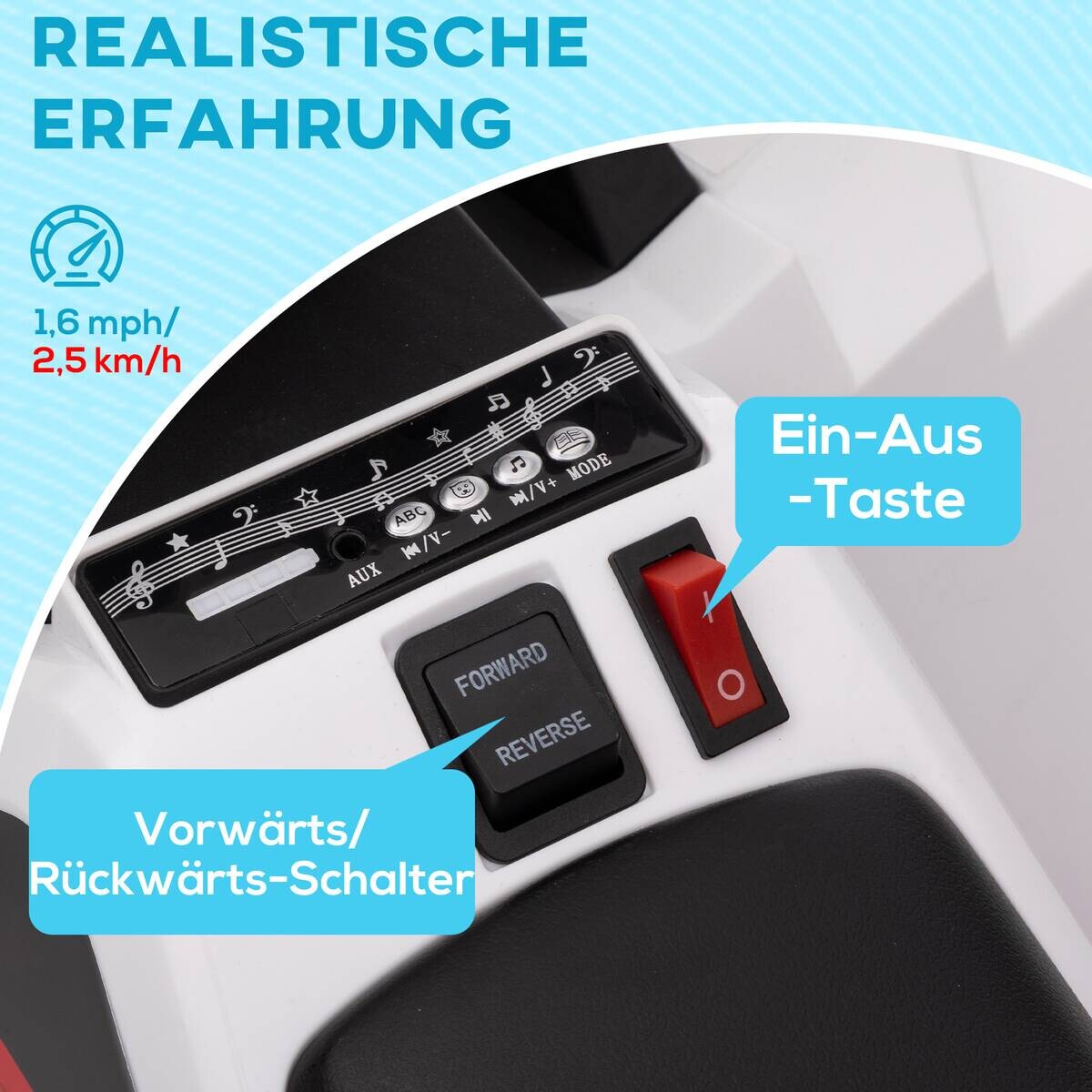HOMCOM Elektroauto für Kinder weiß B/H/L: ca. 41,5x48,5x70 cm