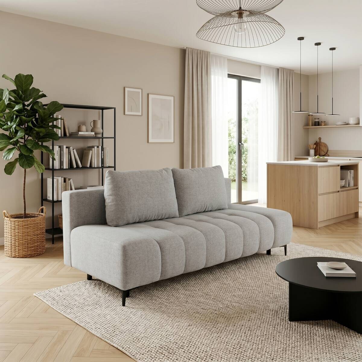 Schlafsofa hellgrau Webstoff B/H/T: ca. 195x88x95 cm