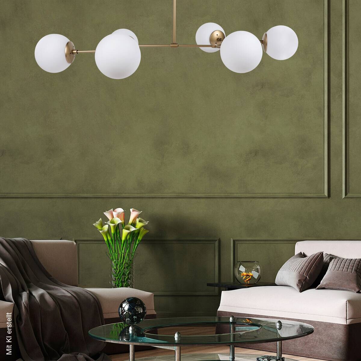 Opviq Pendelleuchte Damar-6322 weiß gelb Metall Glas B/H/T/L: ca. 100x48x58x100 cm E27 6 Brennstellen
