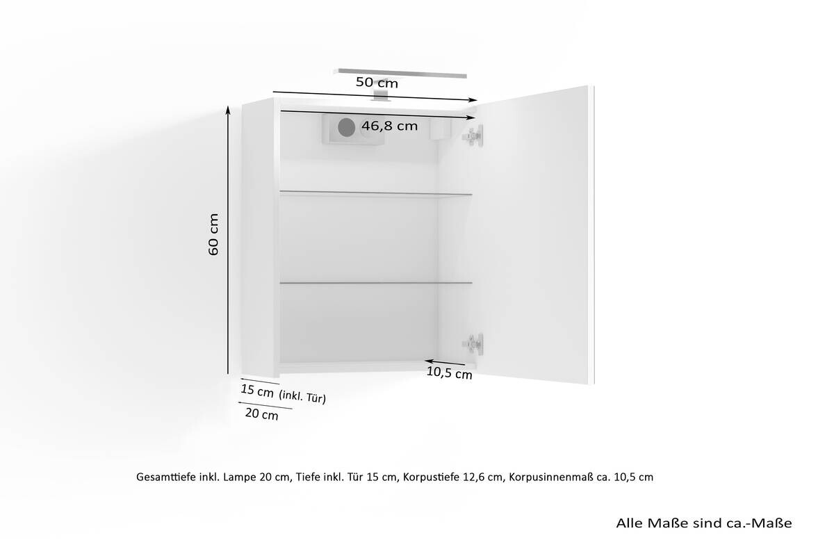 Spiegelschrank SPREE weiß B/H/T: ca. 50x60x15 cm