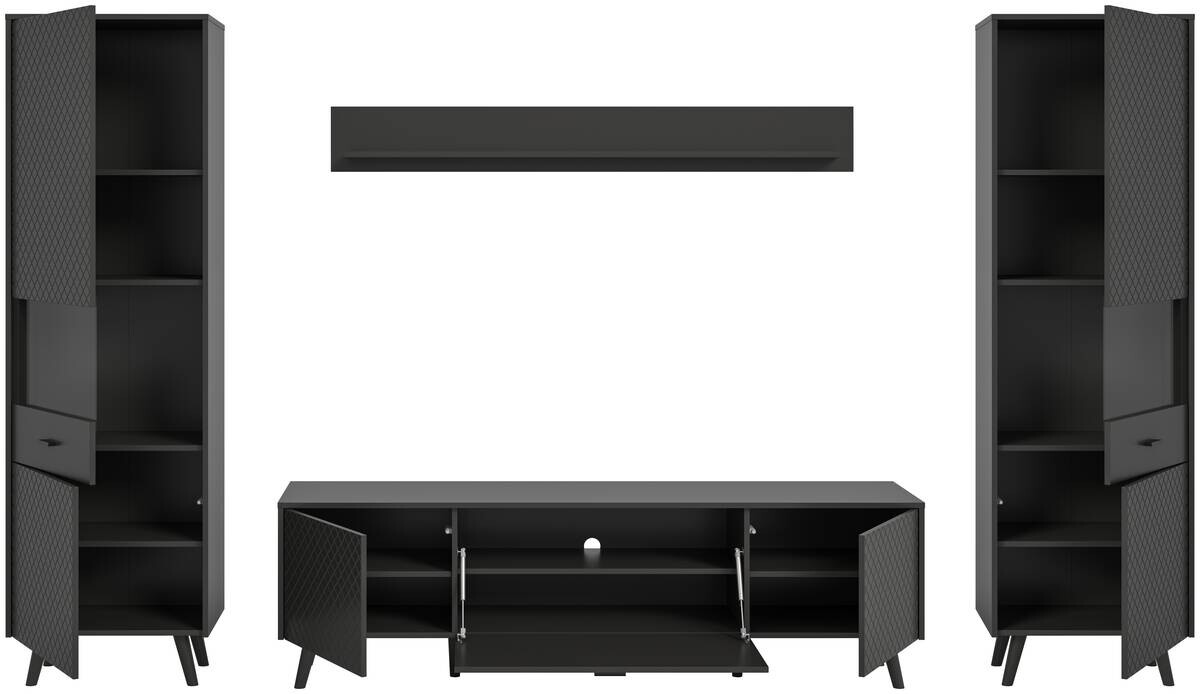 Wohnwand LINEA grau schwarz B/H/T: ca. 331x195x40 cm