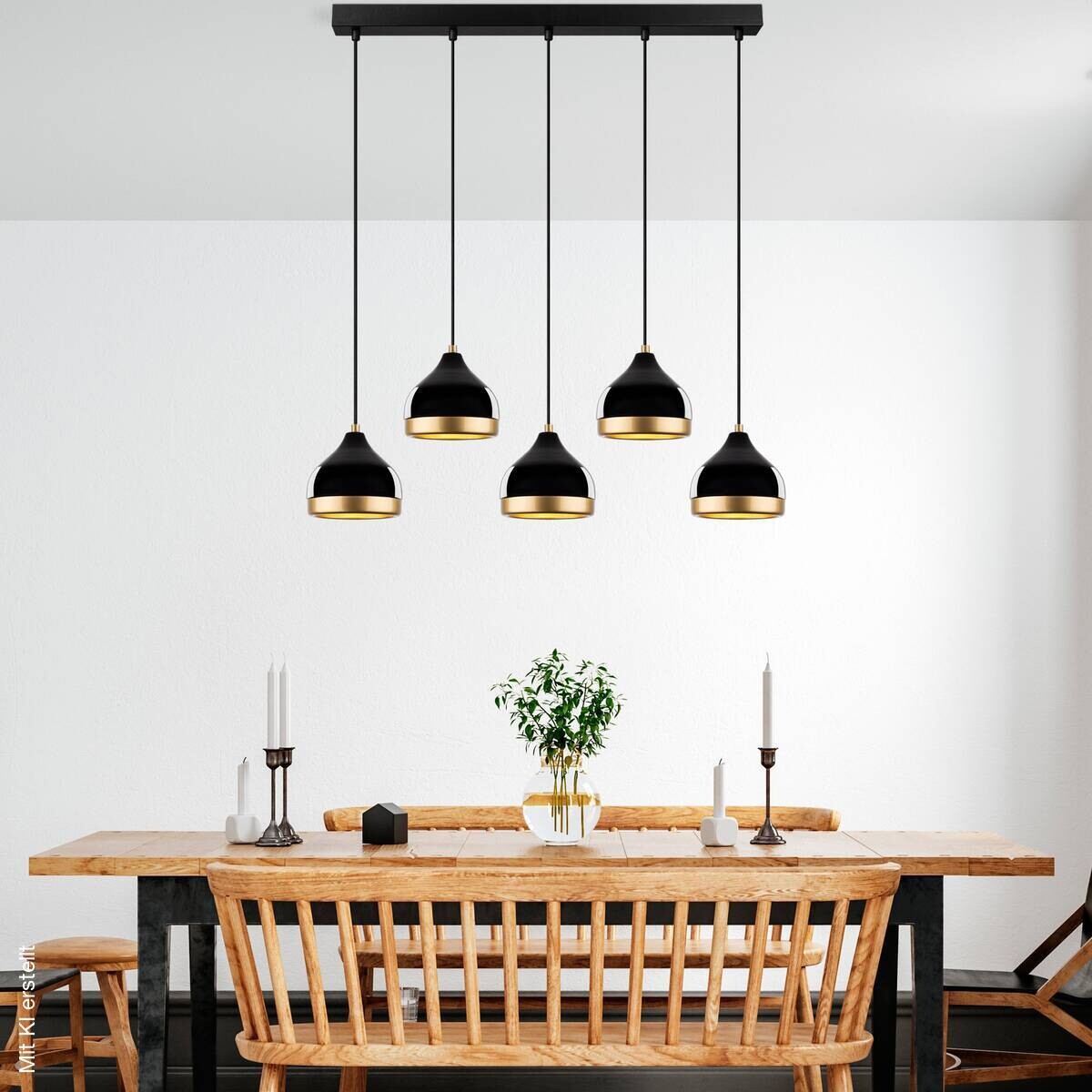 Opviq Pendelleuchte Yldo schwarz B/H/T/L: ca. 90x111x17x90 cm E27 5 Brennstellen