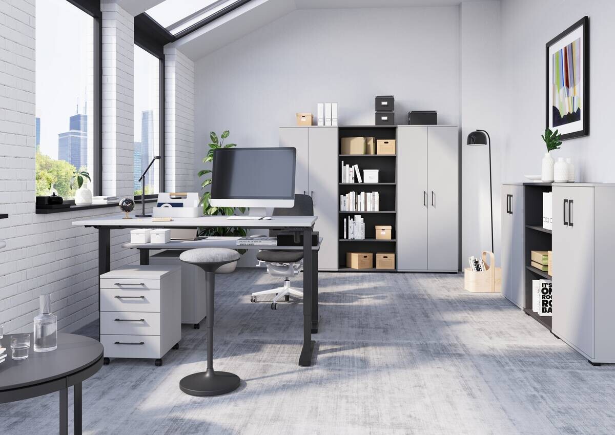 Schreibtisch 4252-581 Lichtgrau schwarz B/H/T: ca. 160x80x80 cm