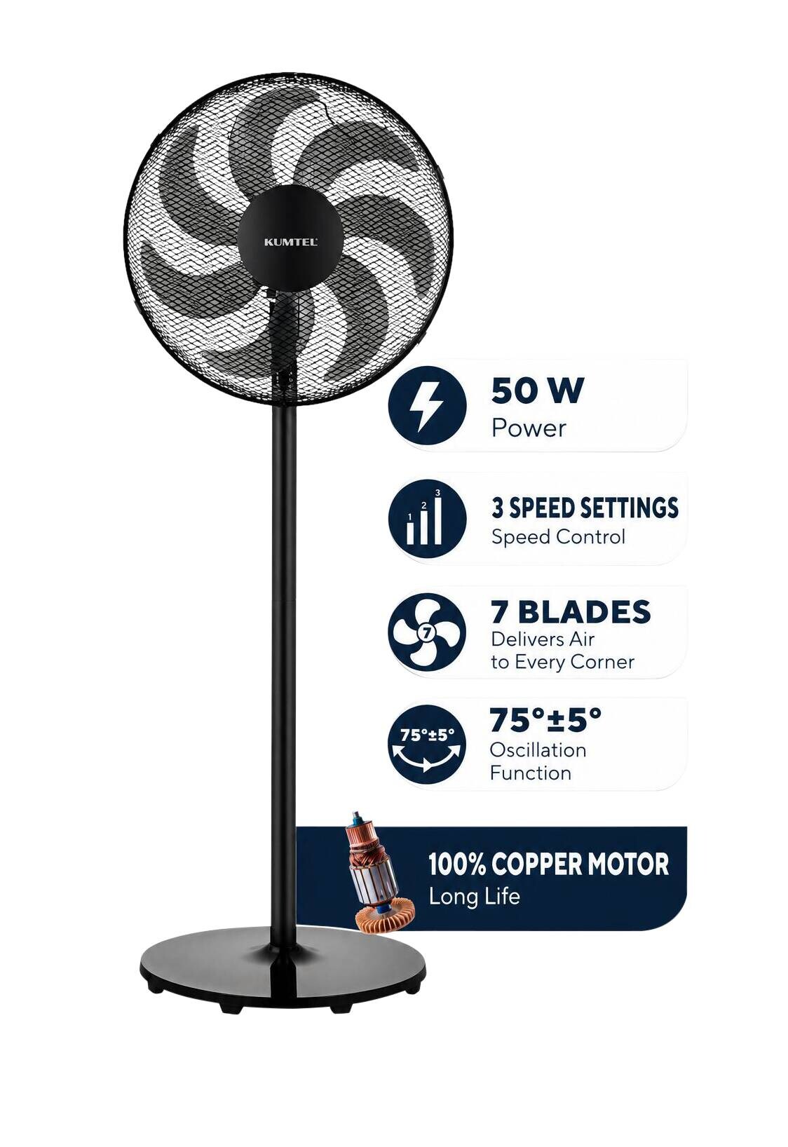 Opviq - Kumtel Standventilator schwarz Kunststoff B/H/L: ca. 45x130x40 cm