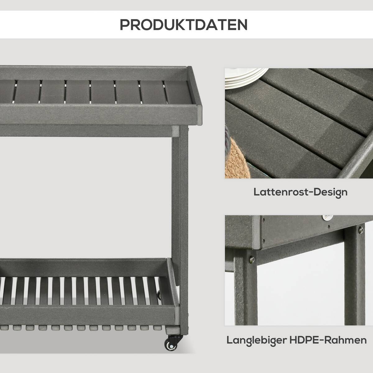 Outsunny Servierwagen dunkelgrau Kunststoff B/H/L: ca. 50x80x87 cm