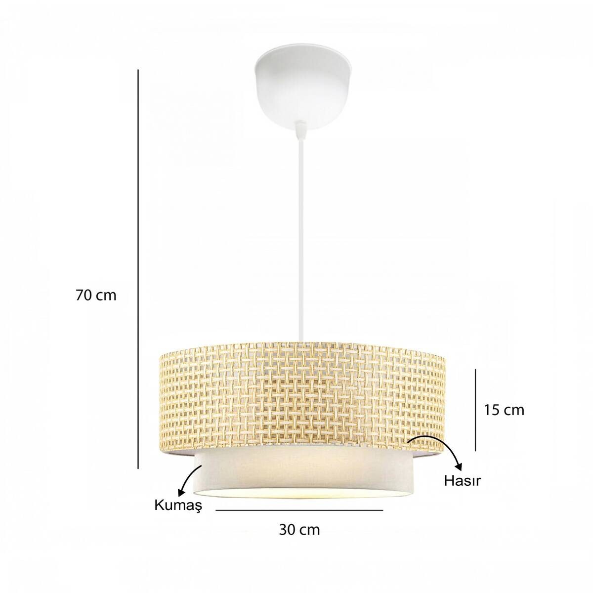 Pendelleuchte beige Rattan B/H/L/D: ca. 30x70x30x30 cm E27 1 Brennstellen