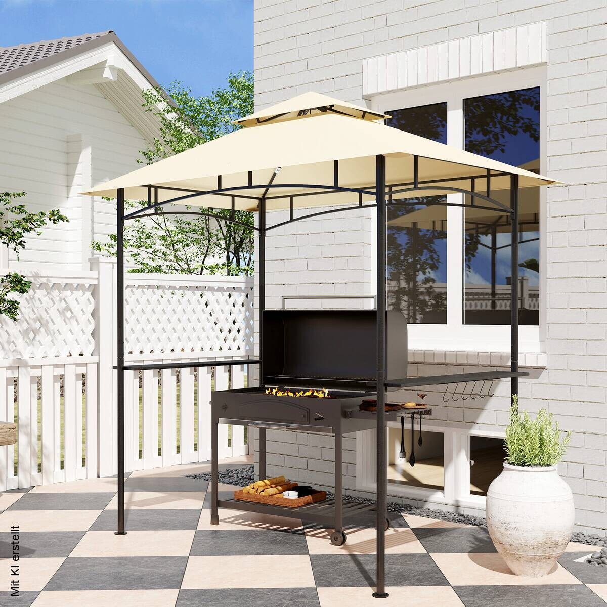 Outsunny Grillpavillon beige Metall B/H/L: ca. 150x258x240 cm