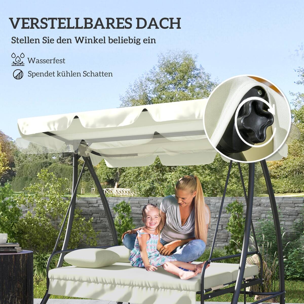 Outsunny Hollywoodschaukel cremeweiß Polyester B/H/L: ca. 125x170x200 cm