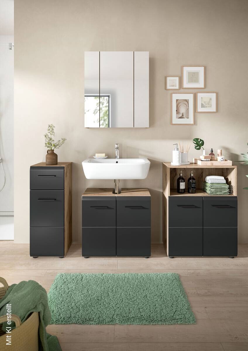 Badezimmer-Set Ice Nox Oak Nachbildung schwarz matt B/H/T: ca. 180x185x30 cm