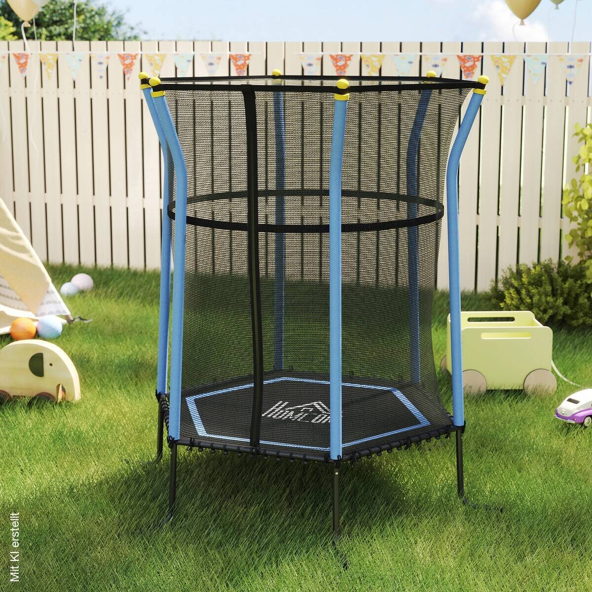 HOMCOM Kindertrampolin blau B/H/L: ca. 163,5x190x163,5 cm