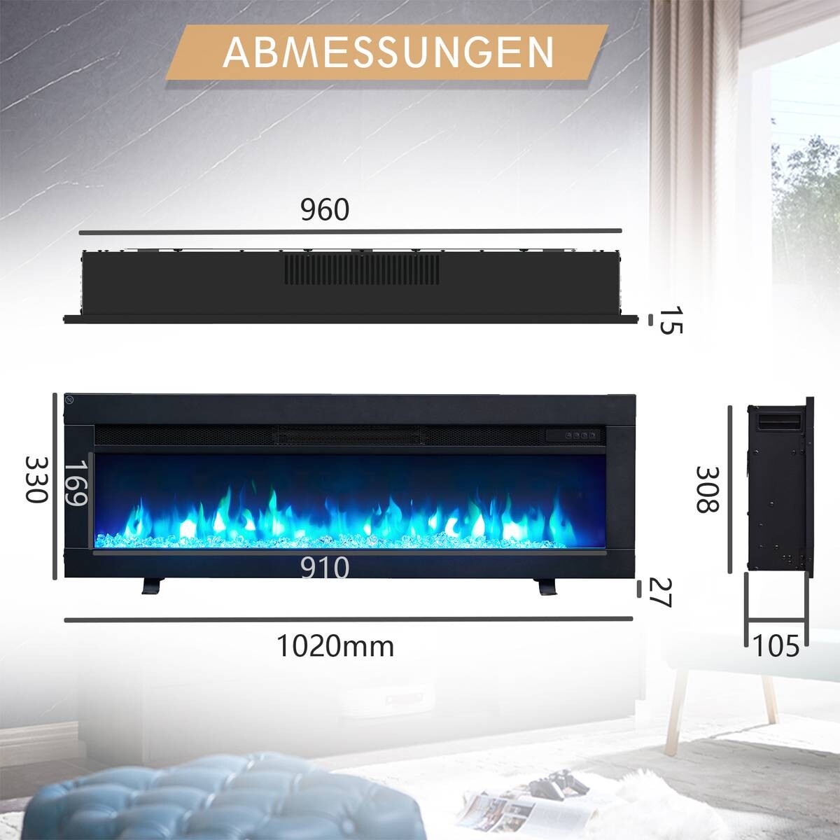 Balderia Elektrischer-Kamin Anes 40 B/H/T: ca. 96x30,8x10,5 cm ca. 2000 W