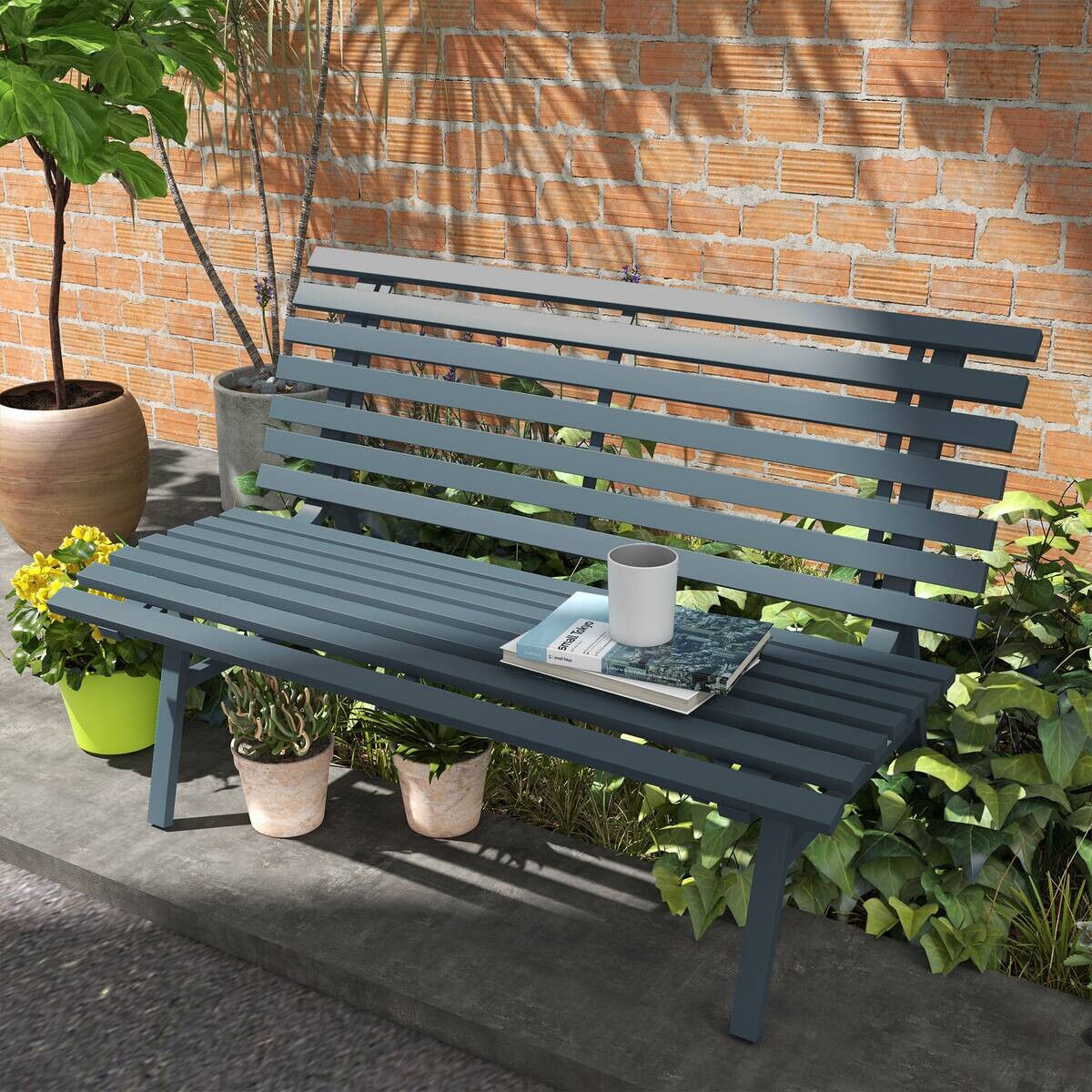 Outsunny Gartenbank blau Aluminium B/H/L: ca. 67x79x123 cm