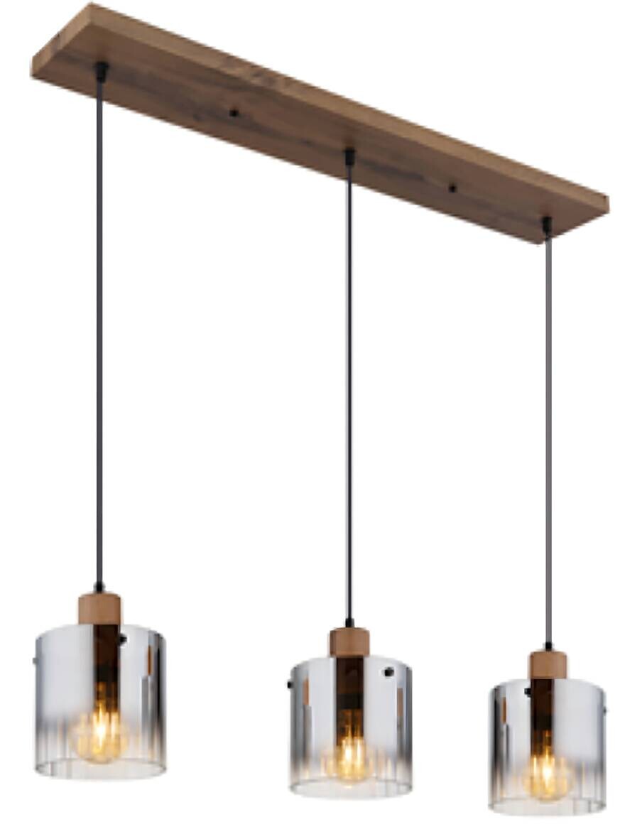 POCOline Pendelleuchte Svea Rauch natur Holz Glas B/H/L: ca. 16x120x80 cm E27 3 Brennstellen