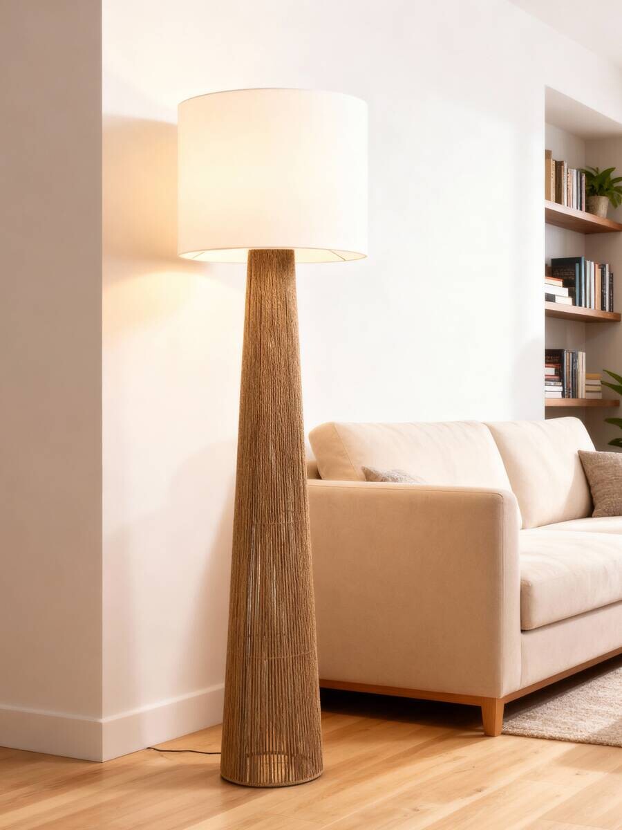 Stehlampe natur weiß Papier H/D: ca. 140x35 cm E27 1 Brennstellen