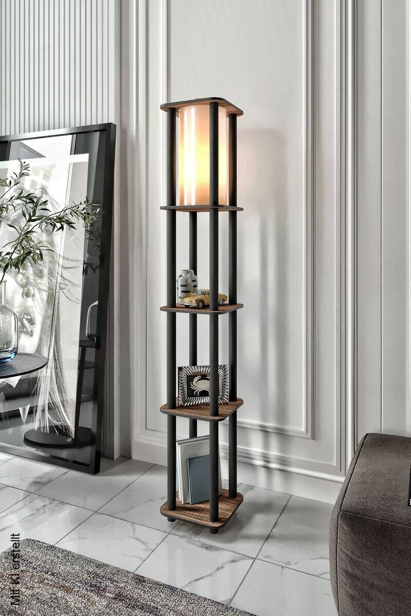 Stehleuchte nussbaum PVC MDF B/H/L/D: ca. 17x150x17x17 cm E27 1 Brennstellen