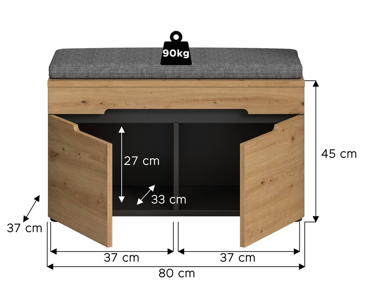 Sitzbank Canu basaltgrau Nachbildung Artisan Nachbildung B/H/T: ca. 80x45x37 cm