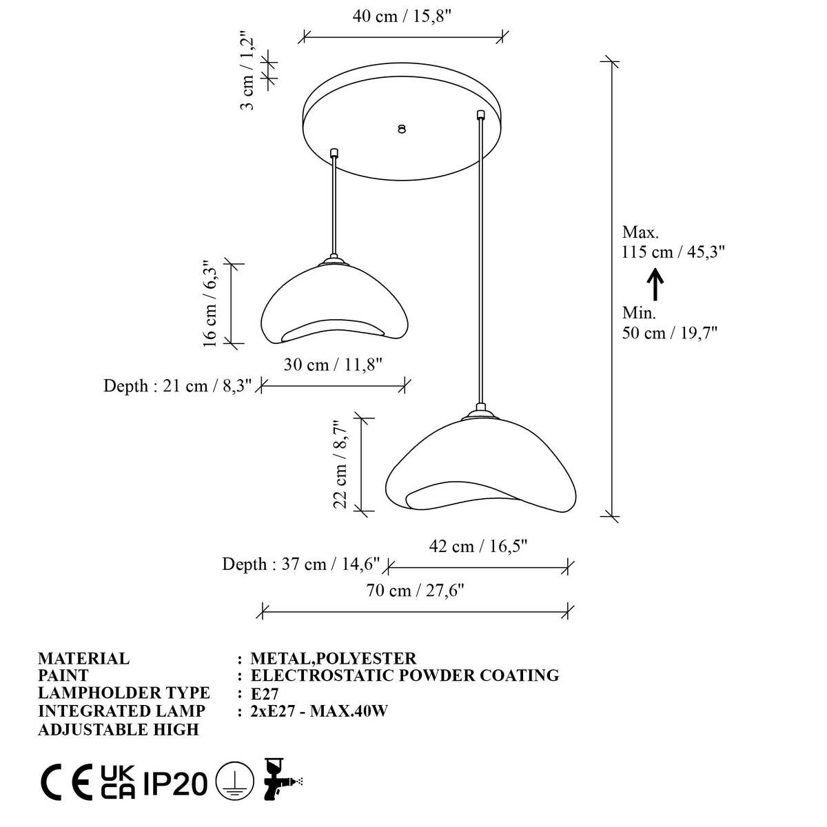 Opviq Pendelleuchte weiß B/H/T: ca. 70x106x70 cm E27 2 Brennstellen
